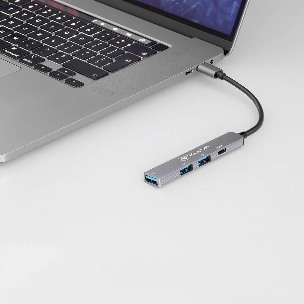 USB-C 4in1 centrmezgls alumīnija, pelēks - Tellur