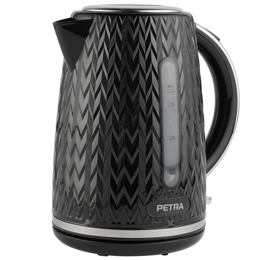 Kettle 1.7l black with water level indicator and anti-limescale filter, Petra PT3864BLKVDEEU10