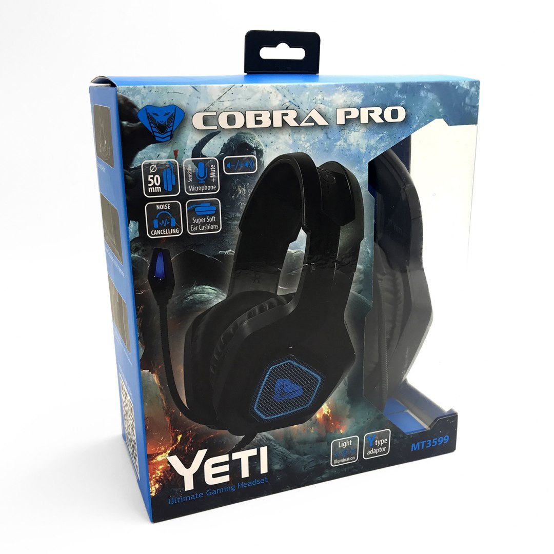 Игровая гарнитура Media-Tech MT3599 Cobra Pro Yeti — большая, с микрофоном, подсветкой, динамиками 50 мм, нейлоновым кабелем длиной 2,2 м