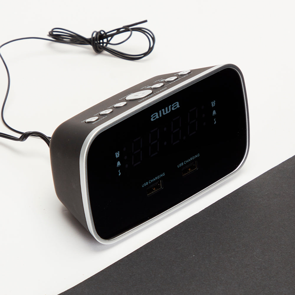 Alarm Clock Radio with USB Charging Ports - Aiwa CRU-19BK Black