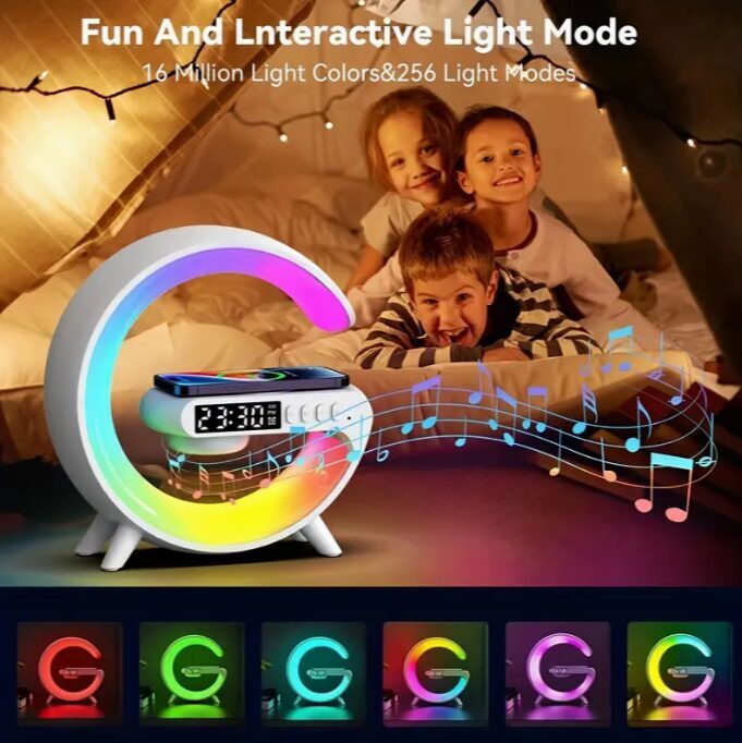 LED night lamp RGB with wireless charging and clock 241023-1758