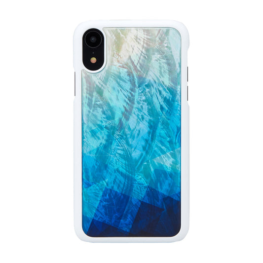 Cover for smartphone with mother of pearl, iPhone XR, Blue Lake White