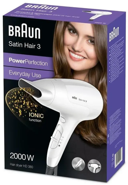 Фен с ионизатором и 3 температурами Braun BRHD380E