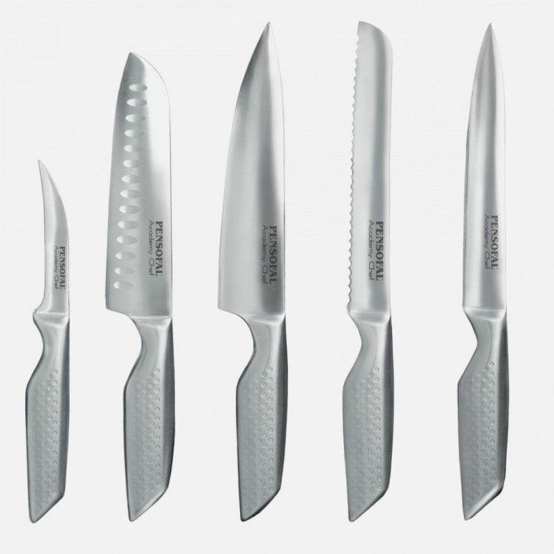 Pensofal Academy Chef Stainless Steel Block w/5 knives Chef/Pane/Multiuso/Santoku/Spelucchino 1108