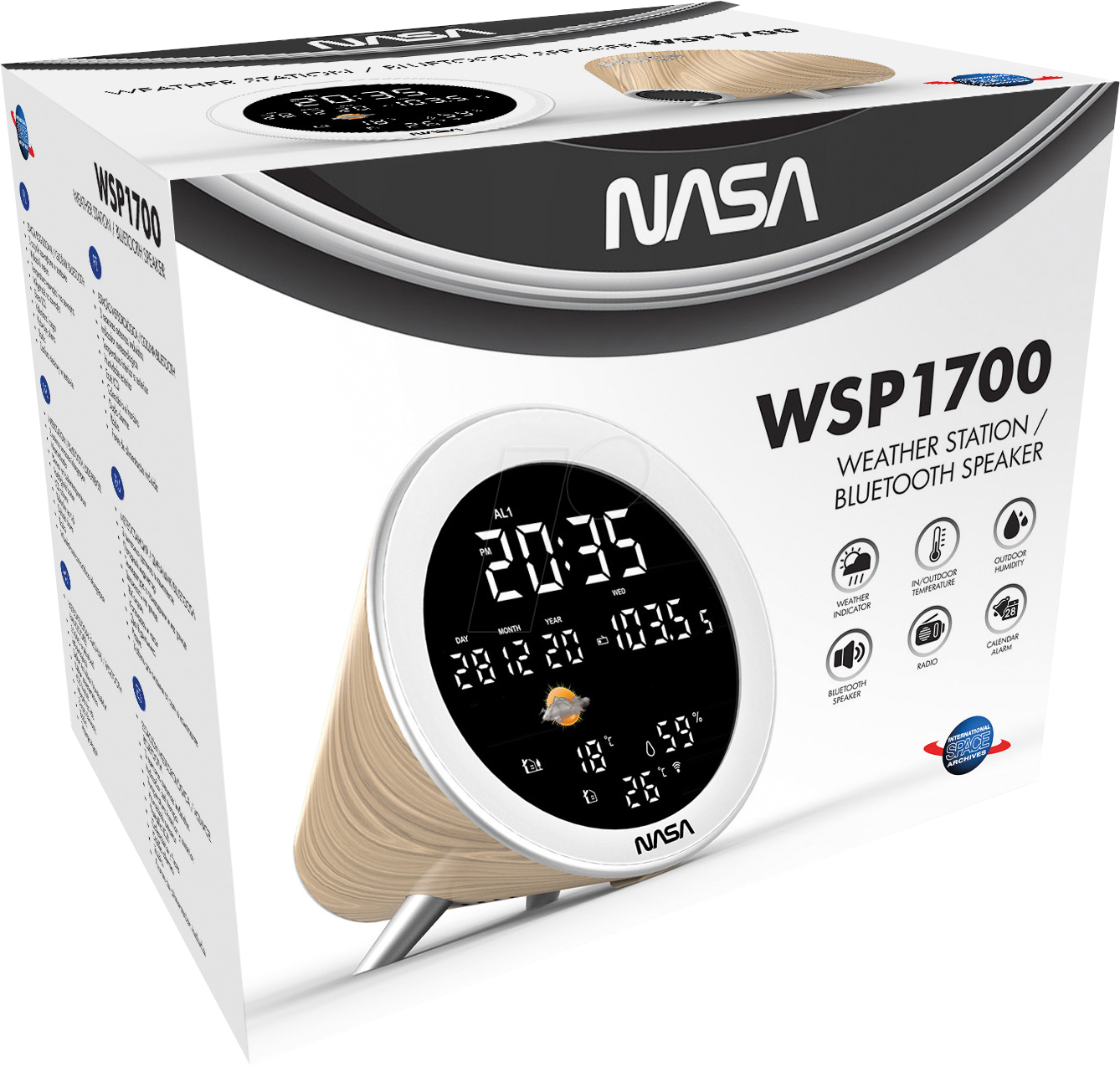 Nasa WSP1700 wood Weather Station/Speaker BT Ship