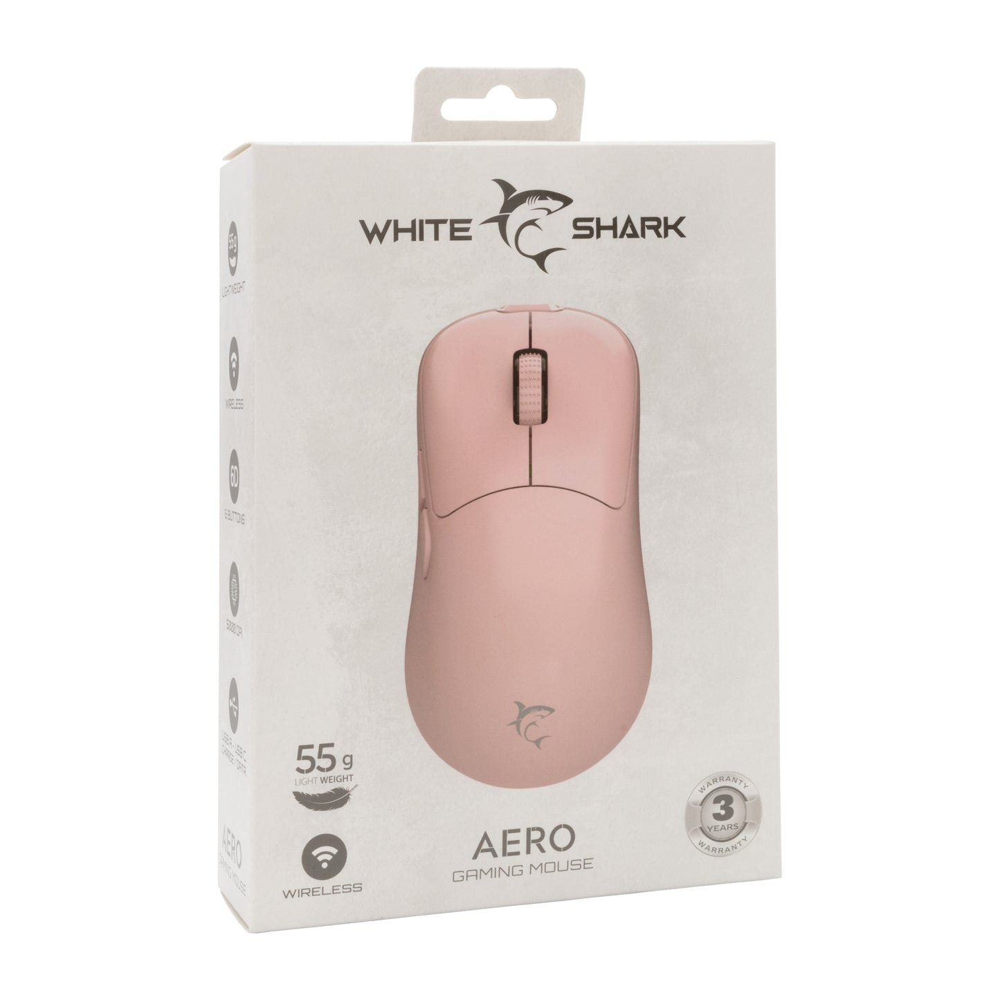 Optical gaming mouse with 6 buttons - White Shark Aero Pink