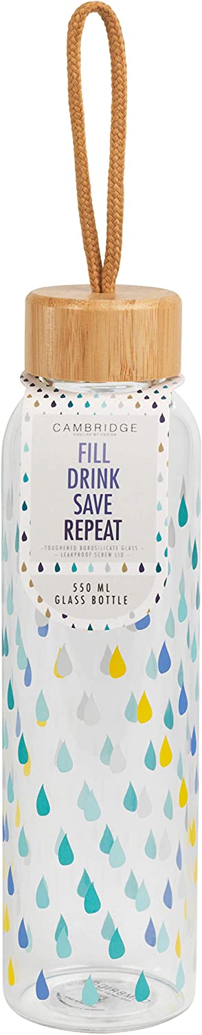 Cambridge CM06991 Raindrops Glass Bottle 550ml with Bamboo Lid