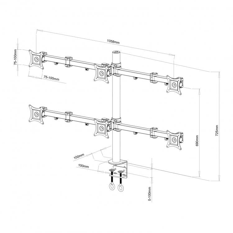 Monitor Mount for 6 Screens, Sbox LCD-352/6