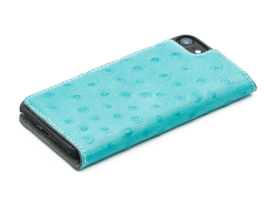 iPhone 7 cover made of ostrich skin, Tellur Book Case, turquoise