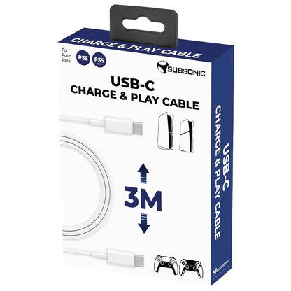 USB-C Charging and Data Cable, 3m for PS5 Controller - Subsonic