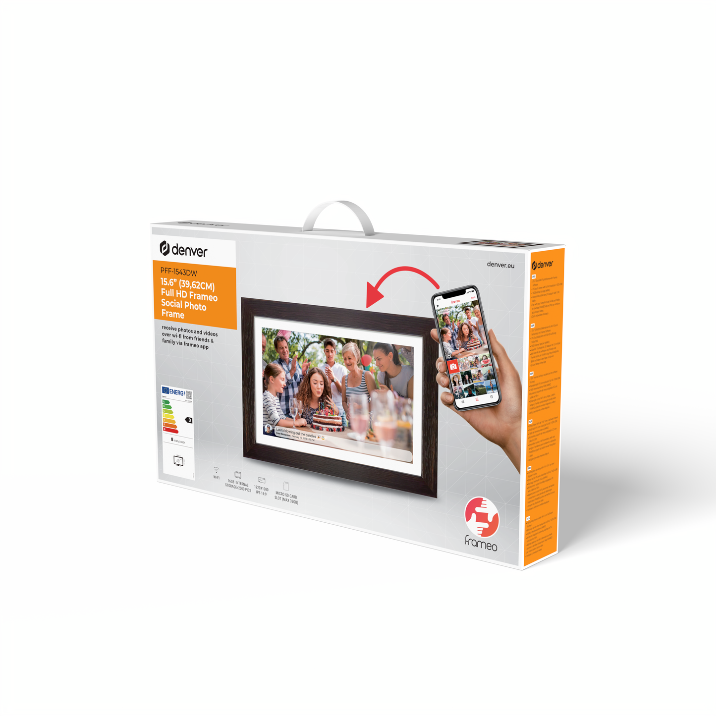 Smart photo frame with IPS touch screen, Denver PFF-1543DW