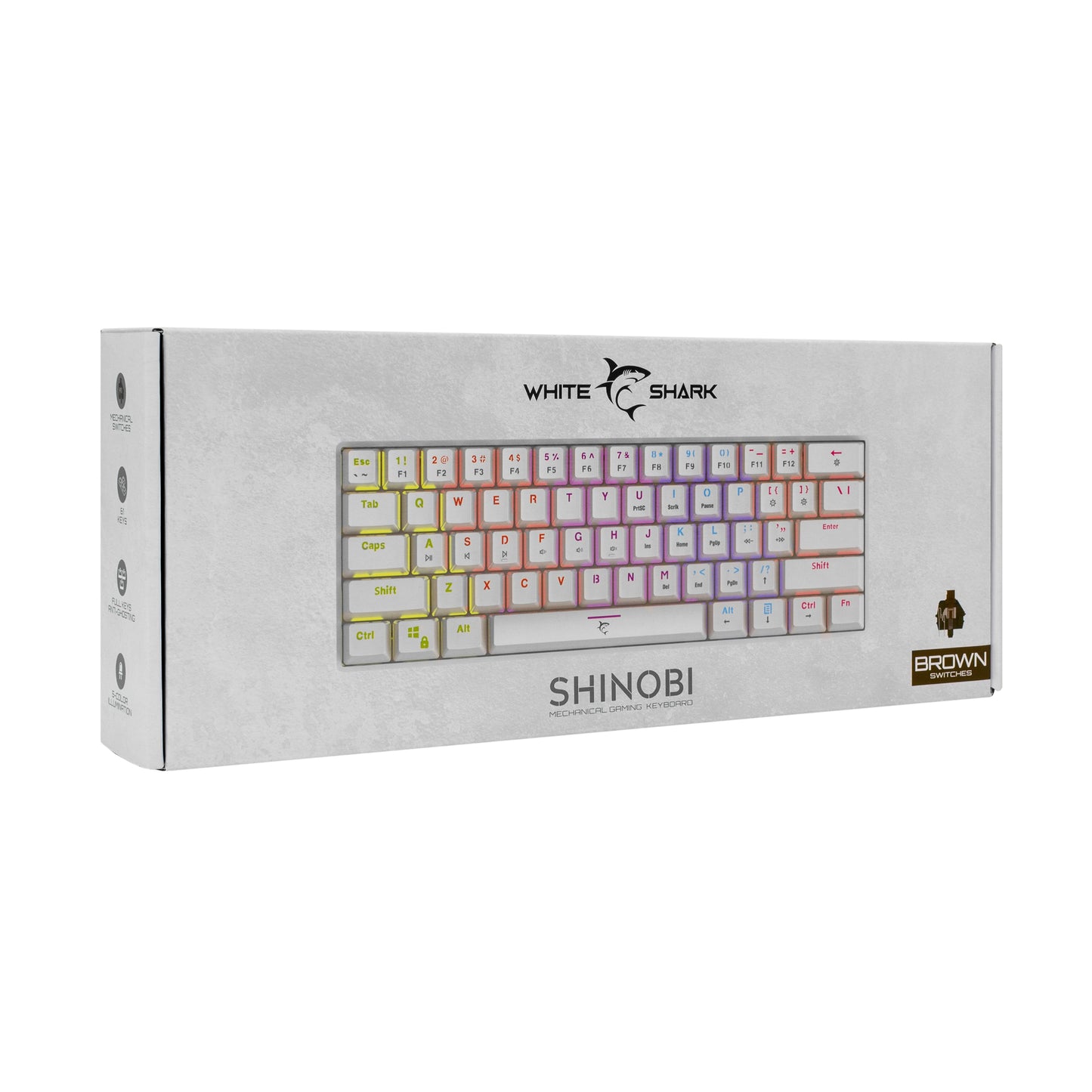 Mechanical Keyboard with Brown Switches, White - White Shark GK-2022