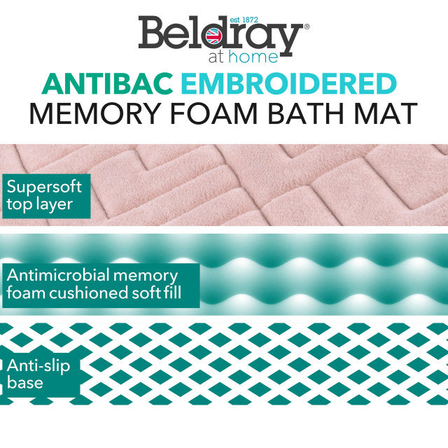 Antibacterial bath mat with embroidery, pink, Beldray