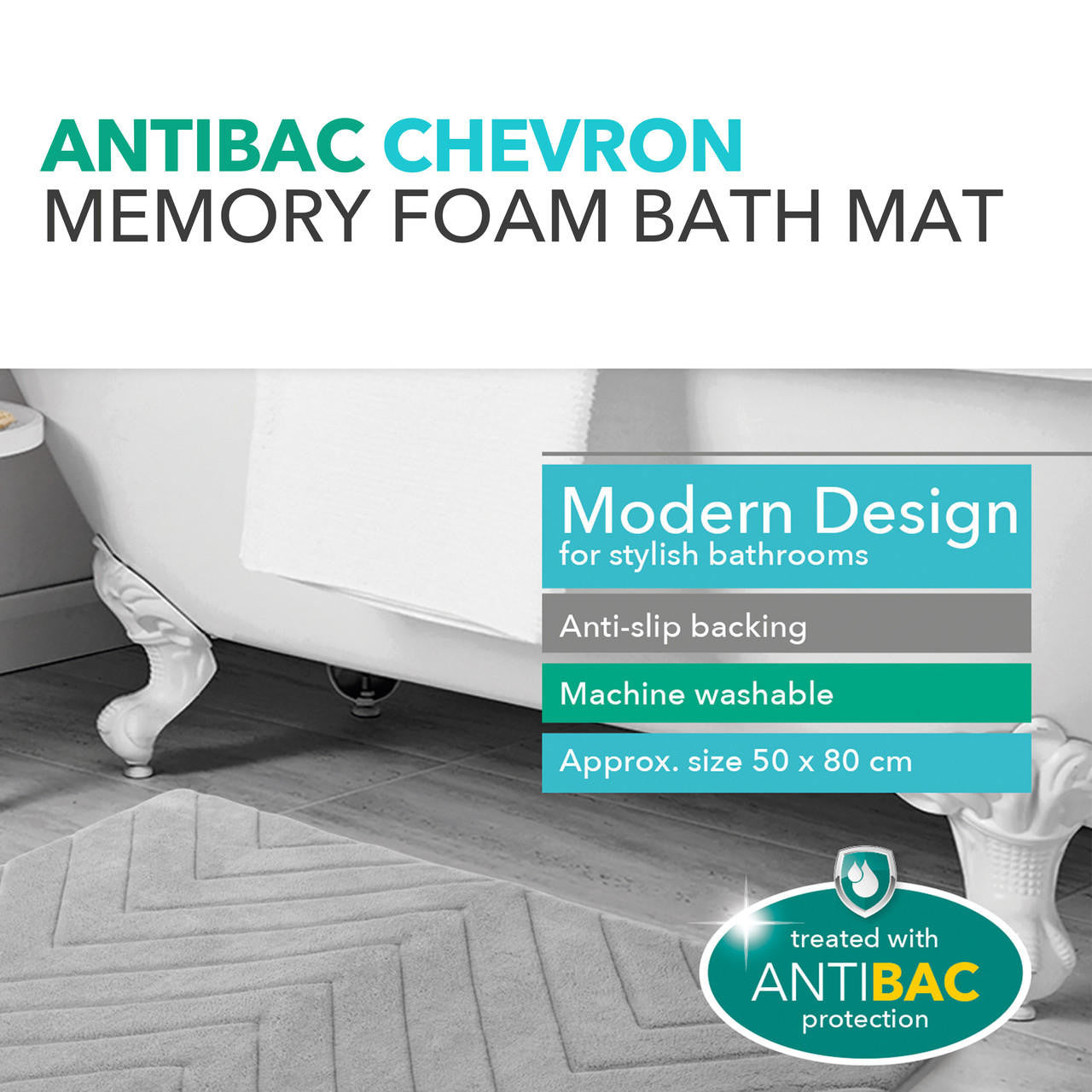 Chevron Antibacterial Bath Mat, Beldray LA032647LGRYUFFEU7