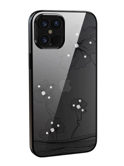 iPhone 12 Pro Max vāciņš ar Swarovski elementiem - Devia Crystal Flora, melns