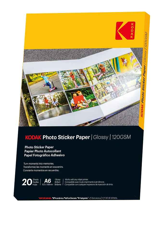 Photo Sticker Paper 120gsm A6, Glossy, 20 sheets - Kodak