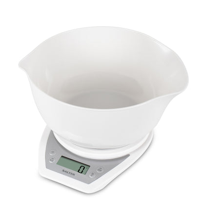 Salter 1024 WHDR14 Digital Kitchen Scales with Dual Pour Mixing Bowl White