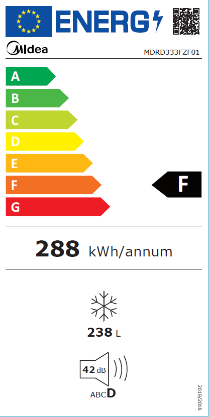 Elektroniskais ledusskapis ar NoFrost sistēmu, Midea MDRD333FZF01, balts