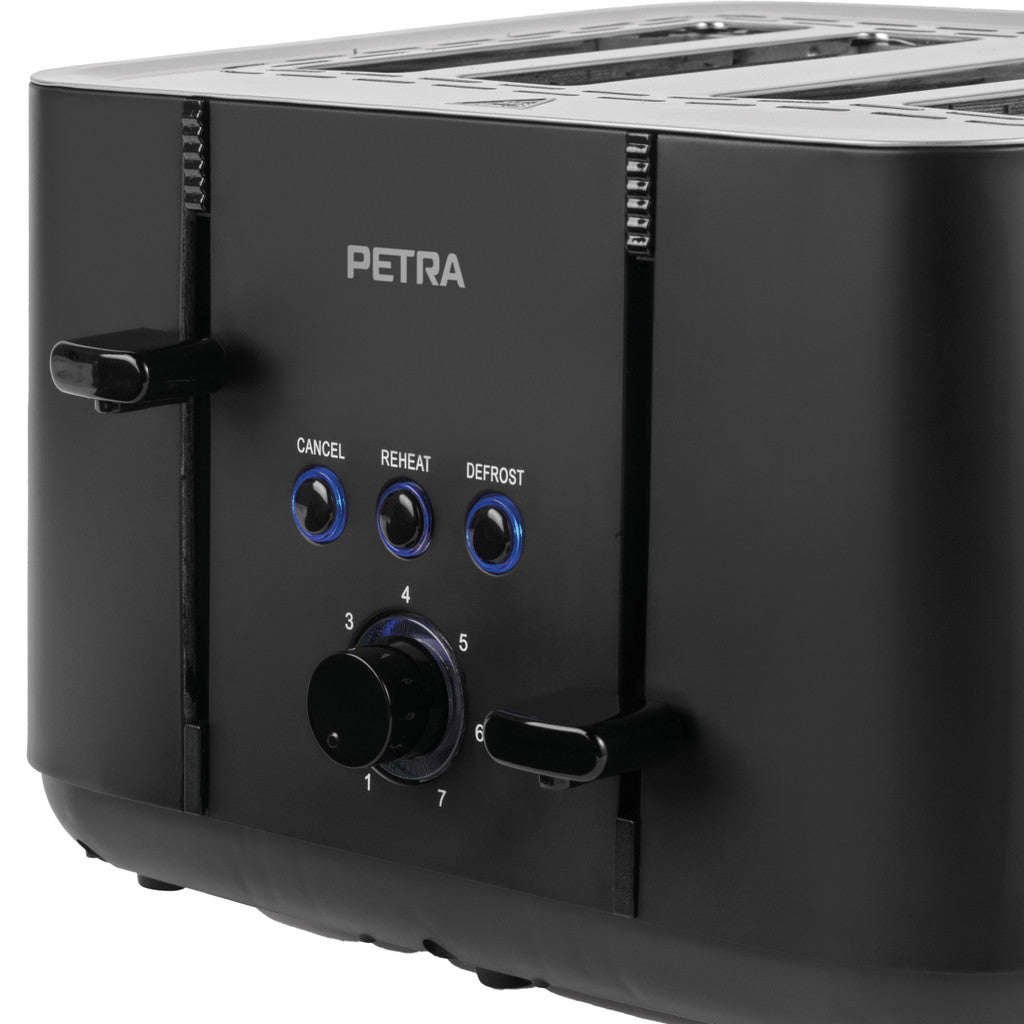 Toast Toaster with Modern Design, 4 Slots - Petra PT5565MBLKVDE