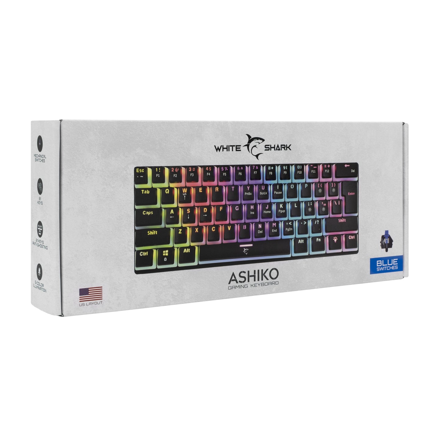 Mehāniskā Tastatūra ar Zilajiem Slēdžiem White Shark GK-2202 Ashiko