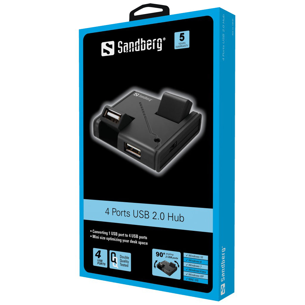 USB centrmezgls ar 4 portiem, Sandberg 133-67, USB 2.0, mini izmērs, saderīgs ar USB 2.0/1.1/1.0