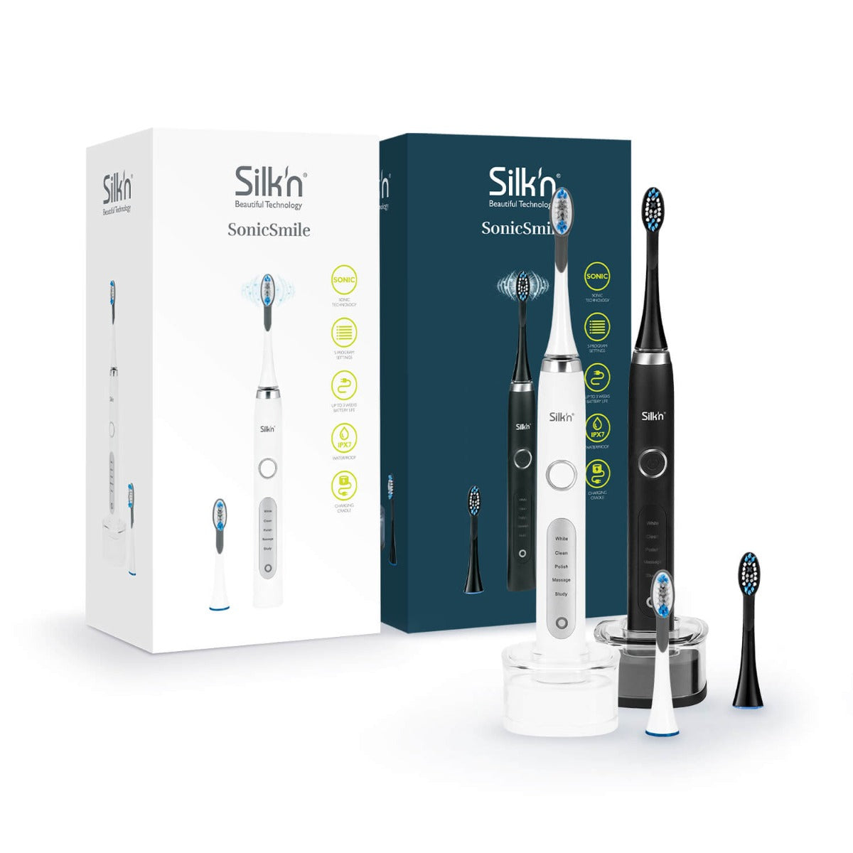 Duo Pack Sonic Electric Toothbrush with 5 Modes, Silkn SonicSmile SS2PEUWZ001
