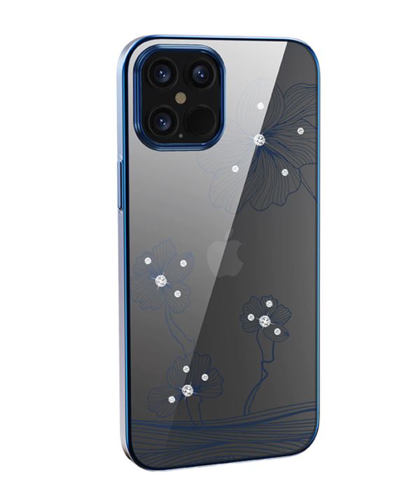 Aizsargvāciņš ar Swarovski elementiem iPhone 12/12 Pro - Devia Crystal Flora, zils