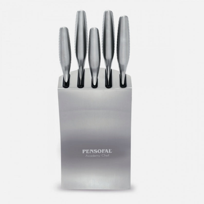 Pensofal Academy Chef Stainless Steel Block w/5 knives Chef/Pane/Multiuso/Santoku/Spelucchino 1108