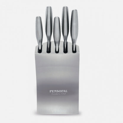 Блок Pensofal Academy Chef из нержавеющей стали с 5 ножами Chef/Pane/Multiuso/Santoku/Spelucchino 1108