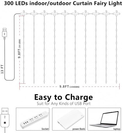 USB-светильники для штор 300 LED 3х3м с дистанционным управлением - теплый белый X0013lX27J