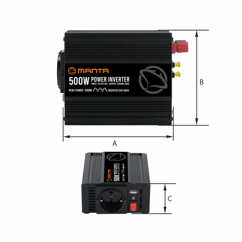 Manta MPI500M Power Inverter 500W/1000W DC to AC