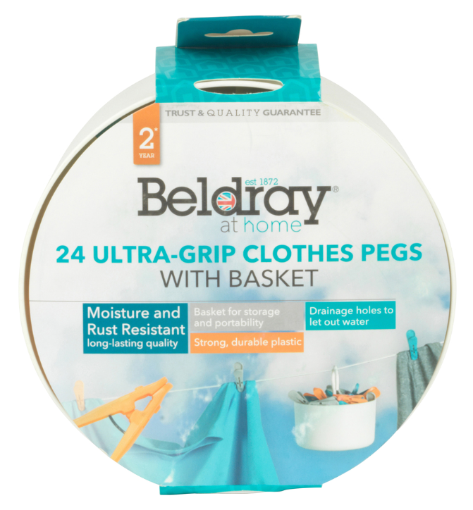 Extra Grip Clothes Pegs with Basket, Beldray LA081759EU7