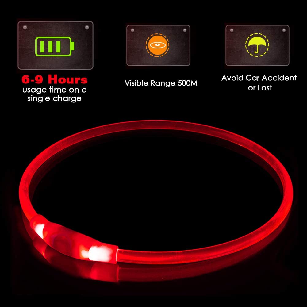 LED collar for dogs and cats, red, KABB