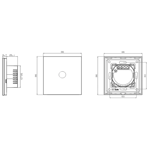 Touch switch with black glass panel, Spring triple