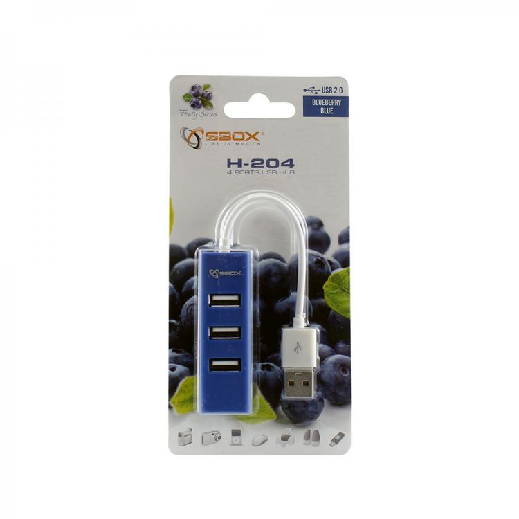 USB хаб 4 порта, синий, Sbox H-204 Blueberry 