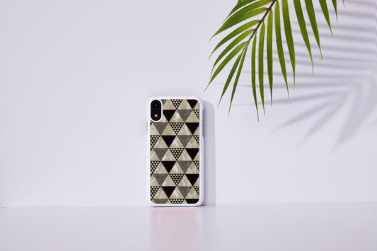 iPhone XR case, white pyramid design, iKins