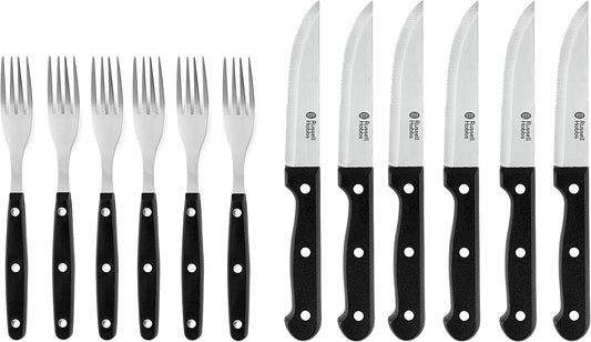 Russell Hobbs RH000432EU Набор ножей и вилок для стейка, 12 шт., черный