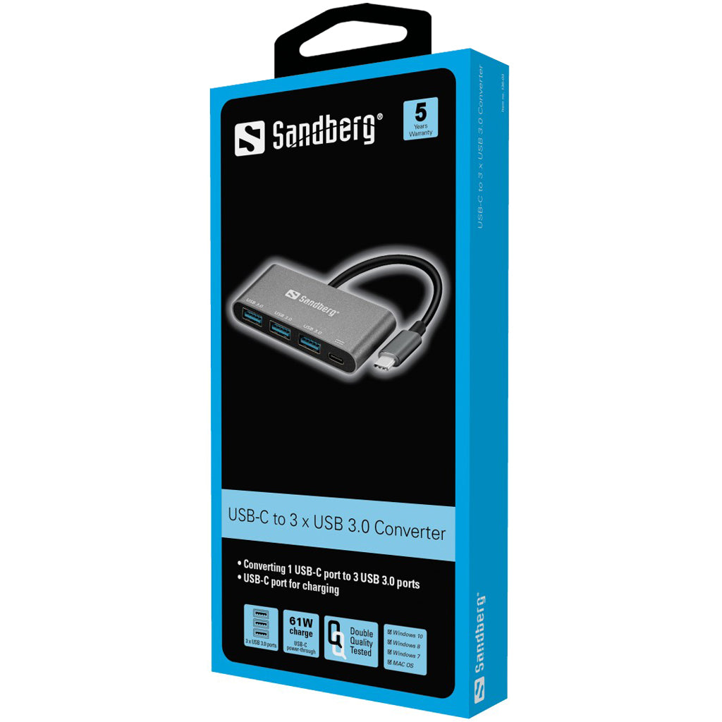 Sandberg 136-03 USB-C to 3xUSB 3.0 Hub + PD