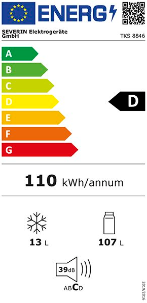 Ledusskapis ar LED apgaismojumu, 120L - Severin TKS 8846