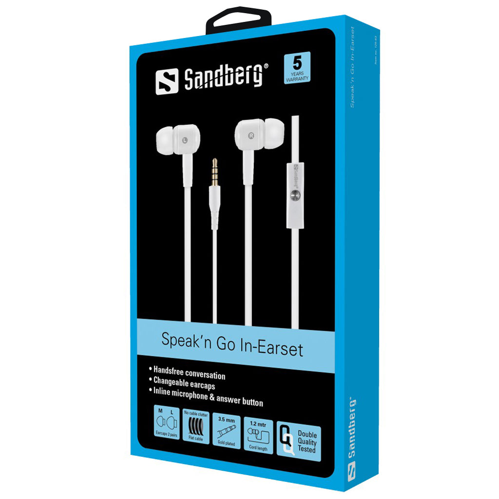 Sandberg 125-63 Speak'n Go In-Ear Headphones, White - High Quality Sound and Comfort