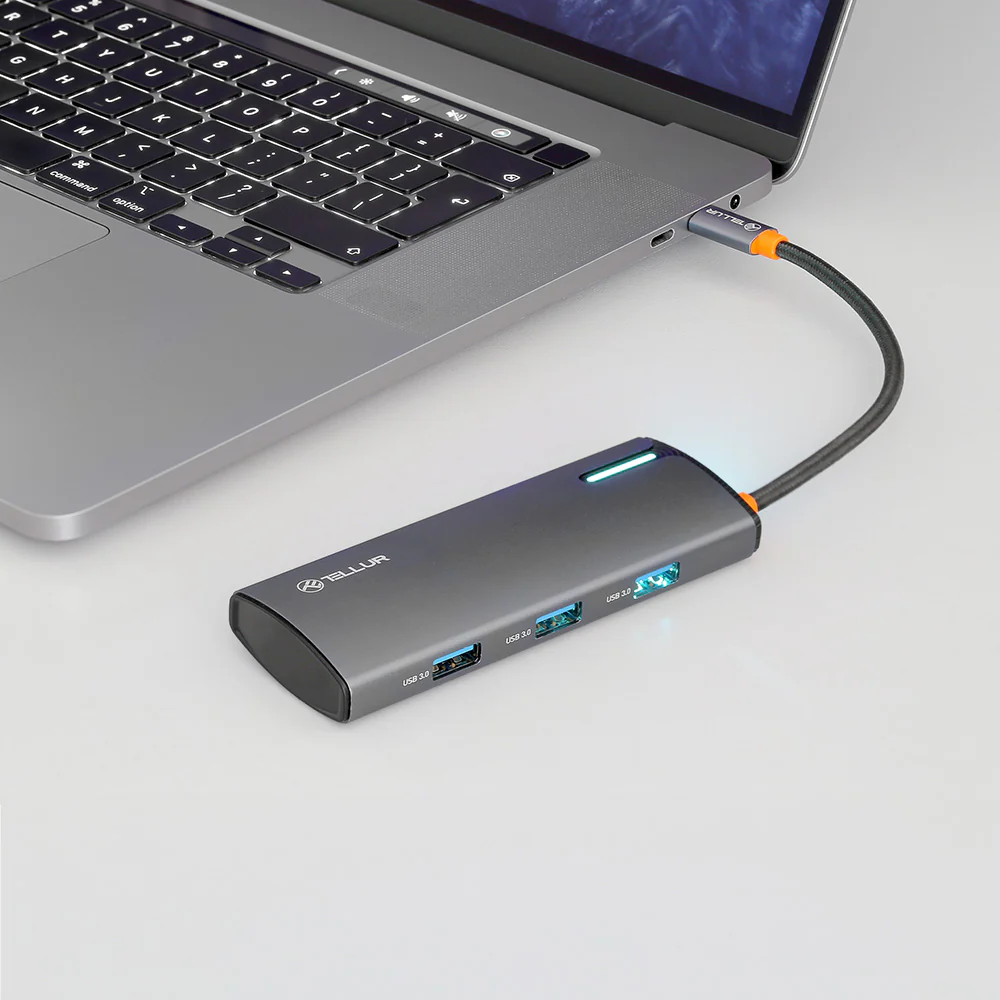 USB-C centrs ar HDMI, 3xUSB 3.0, PD3.0 100W - Tellur