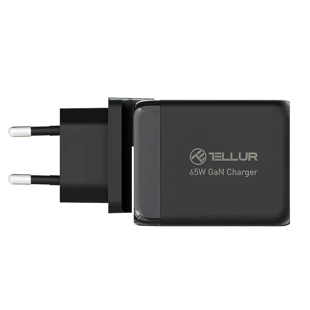 65W GaN sienas lādētājs 3 porti, 2xUSB-C + USB-A, Tellur