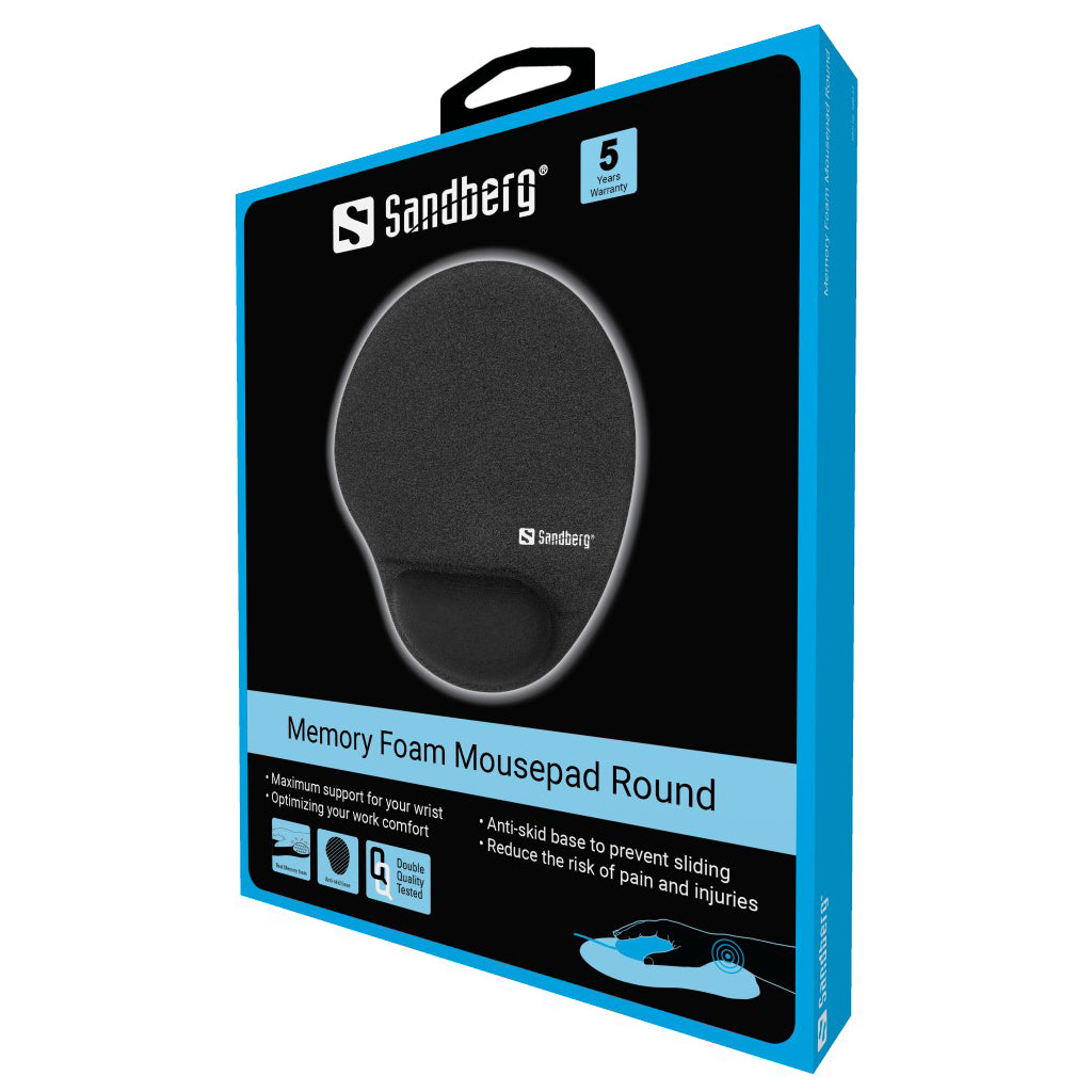 Round mouse pad with memory foam, Sandberg 520-37, with non-slip base