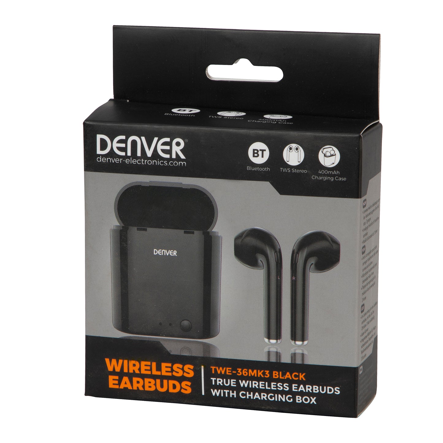 Headphones Denver TWE-36, Black - Wireless Bluetooth and Compact Design