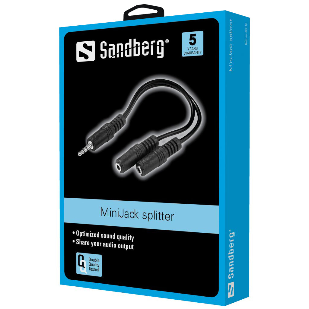 MiniJack Splitter Sandberg 502-16 - 1 to 2, Share Audio Outputs for Two Sets of Devices