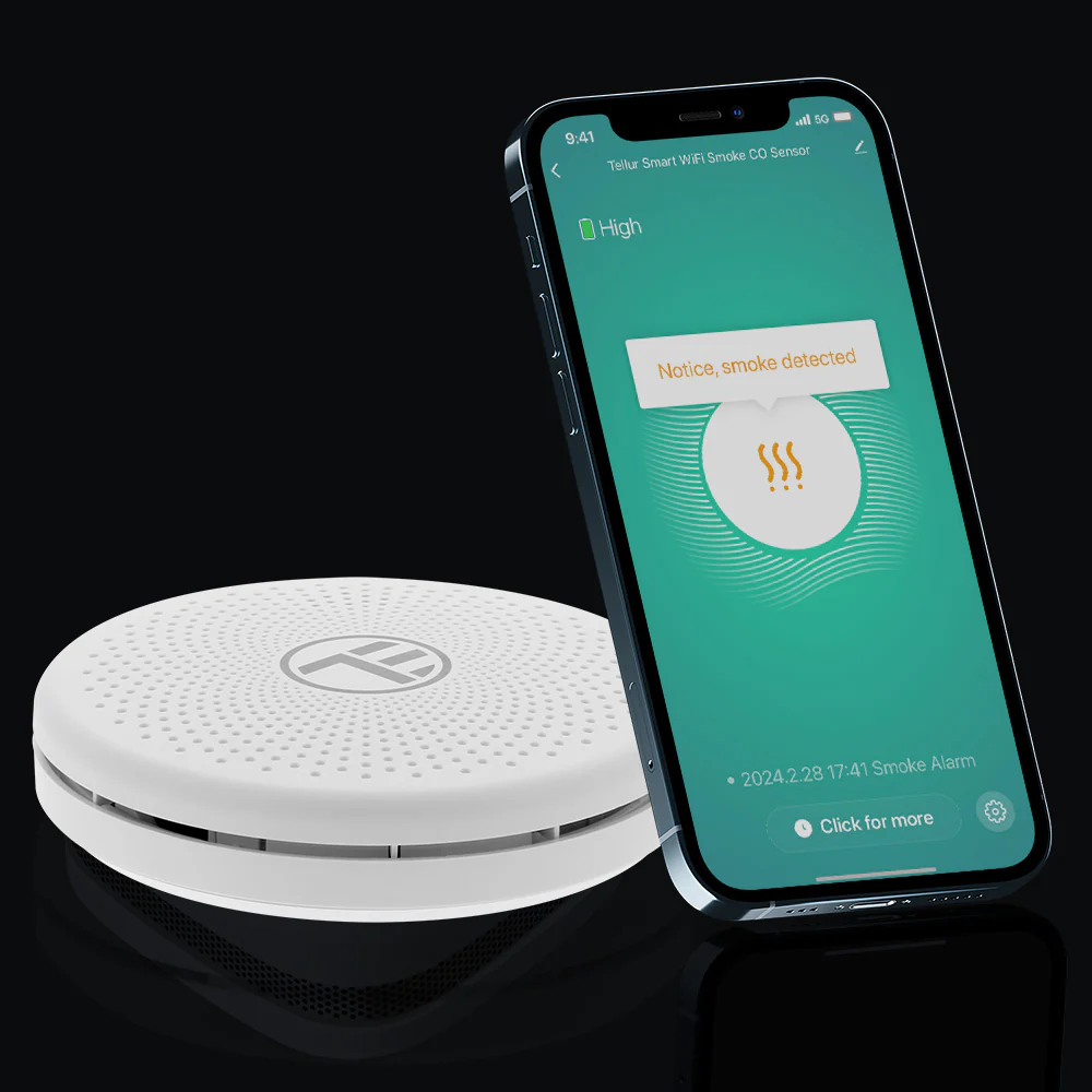 Smart WiFi smoke and CO sensor, white - Tellur