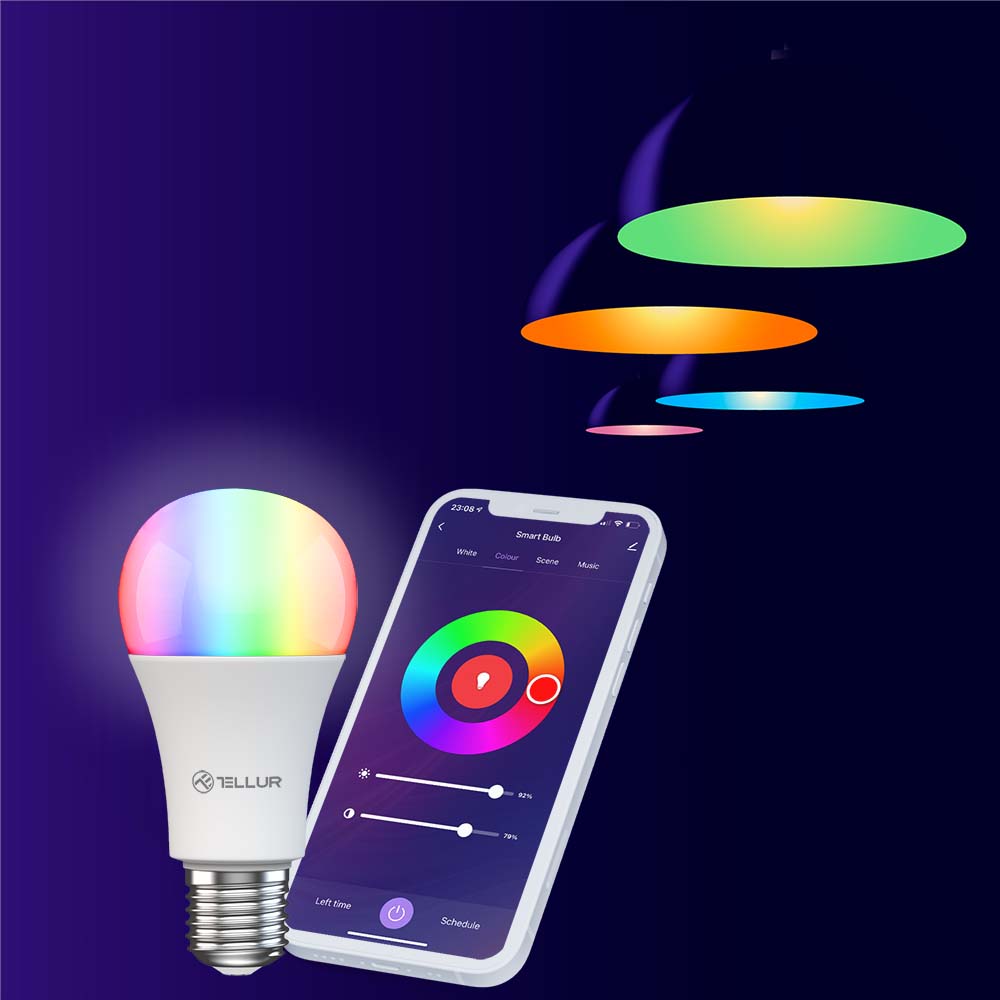 Smart WiFi bulb E27, 9W, white/warm/RGB, Tellur