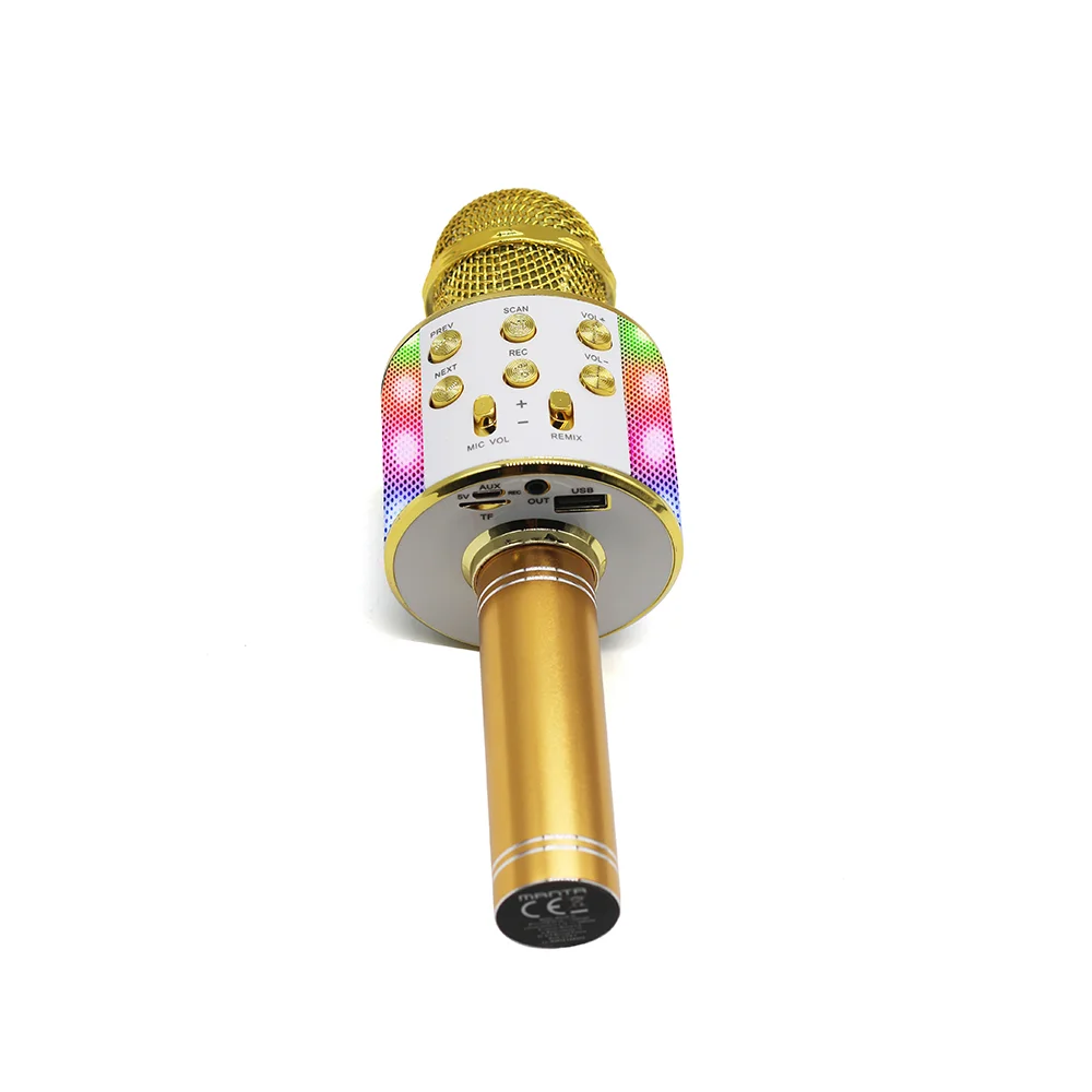 Wireless Bluetooth Karaoke Microphone with Speaker, 5W Power, Manta MIC20-GL Gold