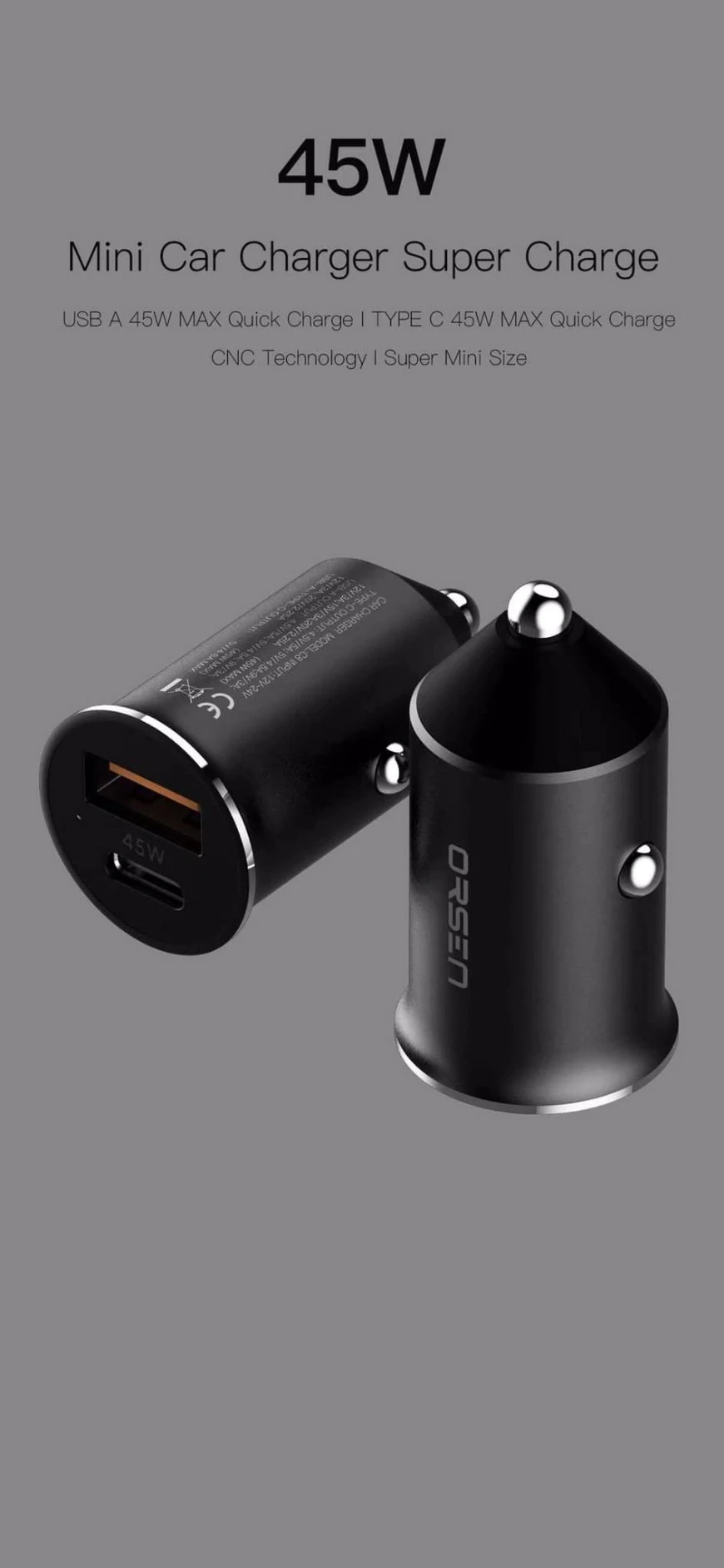 Orsen C8 45W Mini Car Charger black