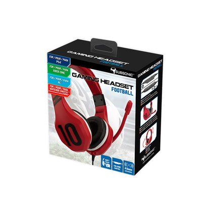 Gaming headset with microphone, Subsonic Football Red with 40mm speakers